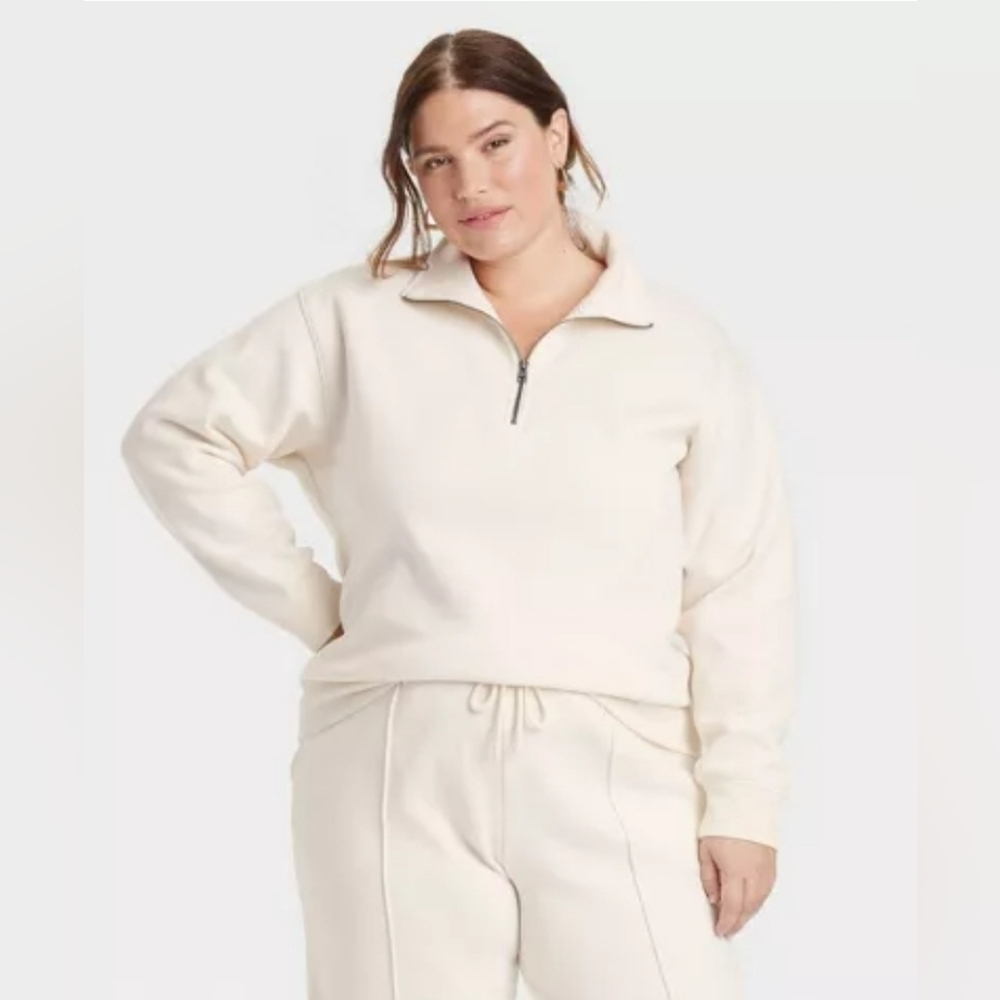 Cream Quarter-Zip Sweatshirt, Size XXL Women's New Outdoor Fall Plus Size